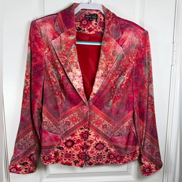 BOHO CHIC Jackets & Blazers - Bold Red and Pink Paisley Blazer